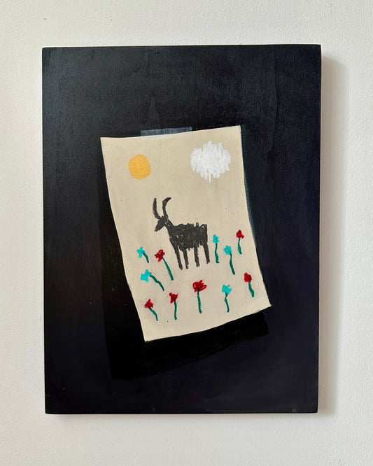 A painting of a drawing of a magical goat.