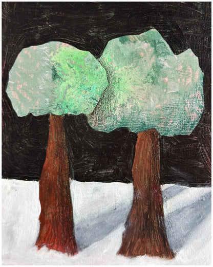 Two trees with nowhere else to grow.